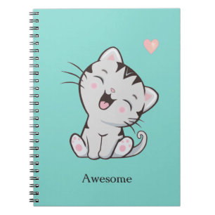 Caderno Espiral Gatinho Felino Fofo Incrível em Azul Claro