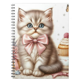 CADERNO ESPIRAL GATINHO FOFO E FOFLINHO COM LAÇOS E CUPCAKES
