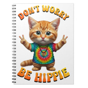 Caderno Espiral Gatinho Gata Gato Peace Hippie Feliz Boho