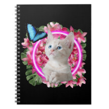 Gatinho Gelado com borboleta azul em neon tropical