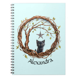 Caderno Espiral Gatinho Preto Fofo Observando uma Estrela
