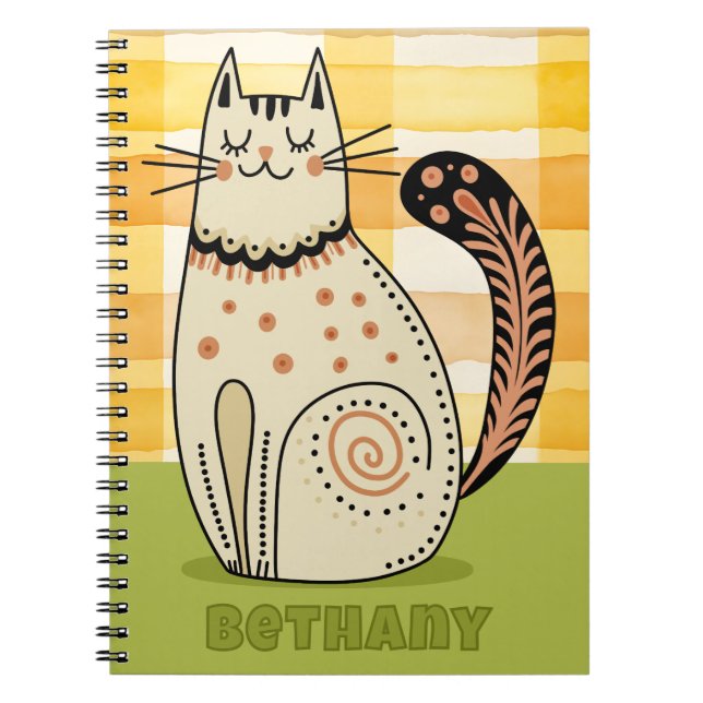 Caderno Espiral Gatinho Retro de Meados do Século Personalizado (Frente)