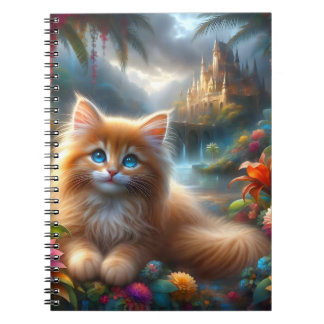 Caderno Espiral Gatinho Ruivo Fofo no Paraíso Tropical Fantasia