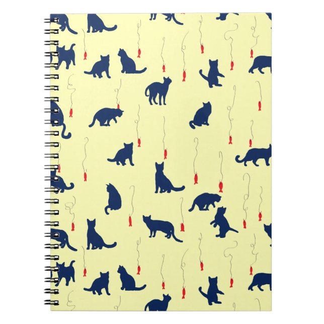 Caderno Espiral Gatinhos azuis fofos e peixes vermelhos (Frente)