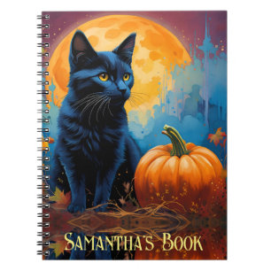 Caderno Espiral Gatinhos Negros Pumpkin Cheia Folhas de outono