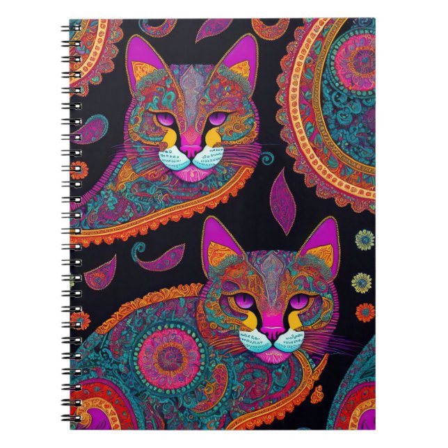 Caderno Espiral Gatinhos Paisley (Frente)