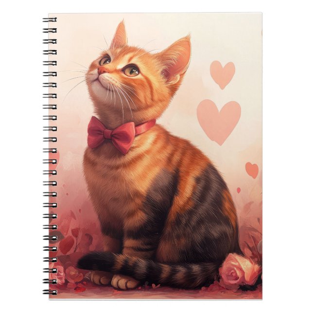 Caderno Espiral Gato Abissino com Rosas - Dia de os namorados (Frente)
