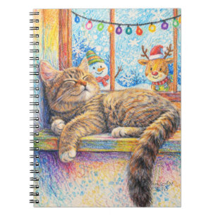 Caderno Espiral Gato Aconchegante Dormindo pela Janela de Natal