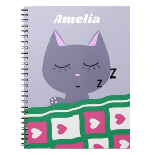 Caderno Espiral Gato adormecido na cama personalizado