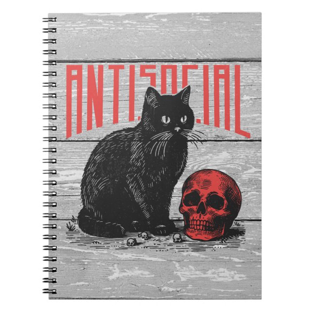 Caderno Espiral Gato antissocial e crânio (Frente)