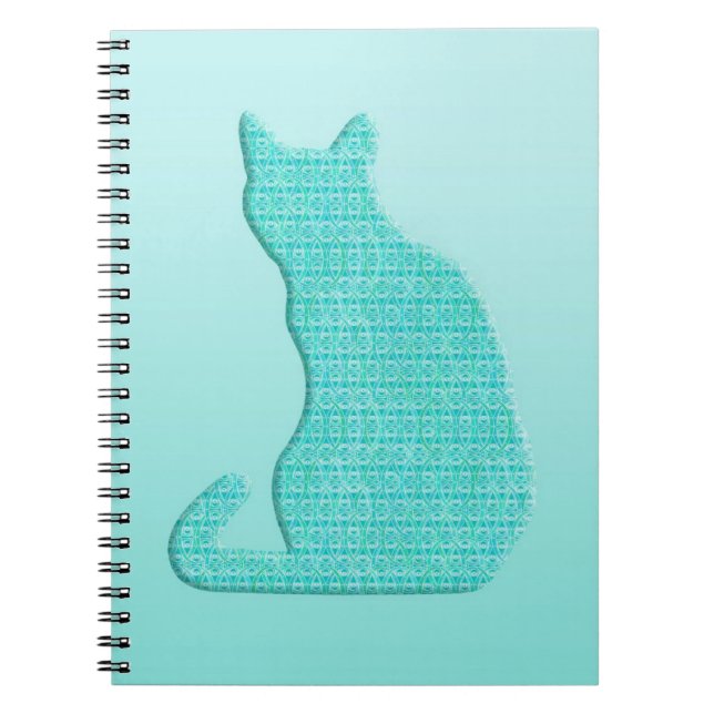 Caderno Espiral Gato Árabe - tons de turquesa (Frente)