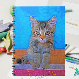 Caderno Espiral Gato bonito com olhos grandes 