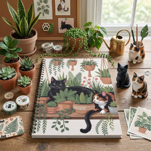 Caderno Espiral Gato Botânico Adorável em Aquarela