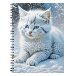 Caderno Espiral Gato Branco Bonito Brincando na Neve