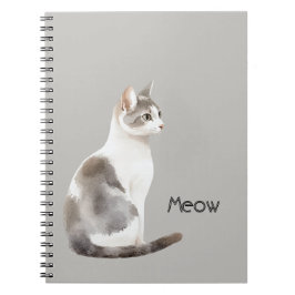 Caderno Espiral Gato Branco Cinza