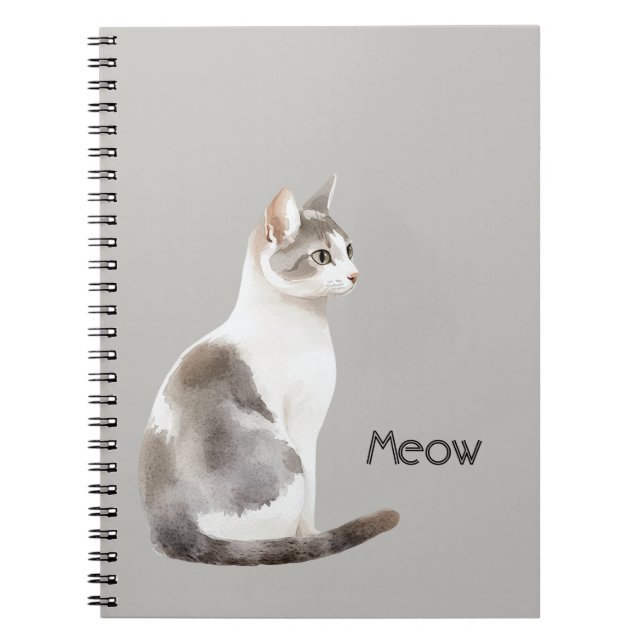 Caderno Espiral Gato Branco Cinza (Frente)