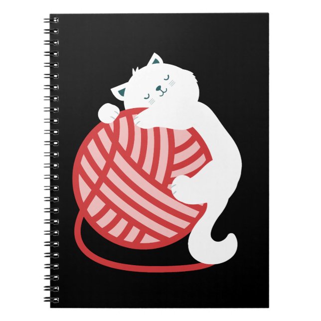 Caderno Espiral Gato branco-cúmulo com bola de fios (Frente)