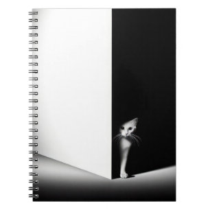 Caderno Espiral Gato Branco Em Sombras Pretas