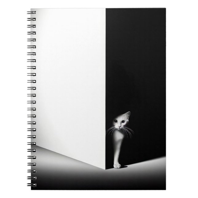 Caderno Espiral Gato Branco Em Sombras Pretas (Frente)