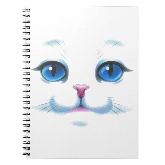 Caderno Espiral Gato Branco Gelado Olhos Azuis Face (Frente)