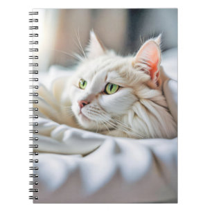 Caderno Espiral Gato Branco Na Cama