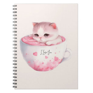 Caderno Espiral Gato branco-rosado em uma taça de chá (3)