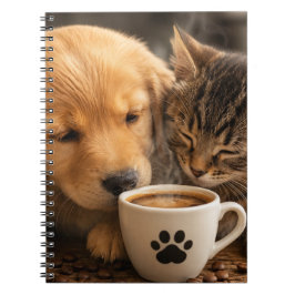 Caderno Espiral Gato Cachorro e Café