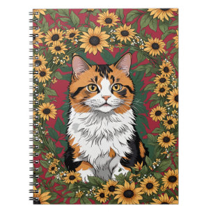 Caderno Espiral Gato Calico de Maryland e Flores de Susan de Olhos