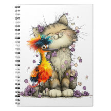 Caderno Espiral Gato Caprichoso e Pássaro Colorido