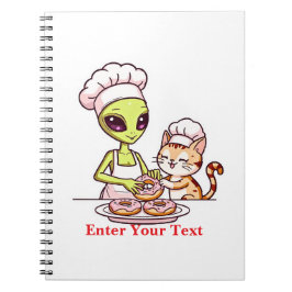 Caderno Espiral Gato Chef Alien Donut Design Kawaii