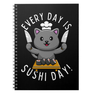 Caderno Espiral Gato Chef Bonito Engraçado Todo Dia é Dia de Sushi