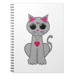Caderno Espiral Gato Cinza Feliz Divertido Fofo