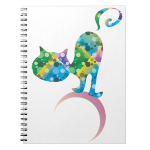 Caderno Espiral Gato Colorido Na Lua Crescente