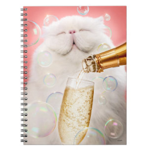Caderno Espiral Gato Com Champanhe