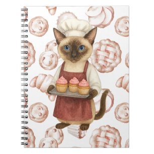 Caderno Espiral Gato com Cupcake para Funcionário de Loja de Padar