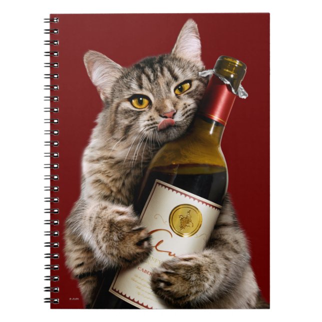 Caderno Espiral Gato Com Garrafa De Vinho (Frente)
