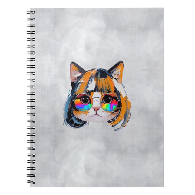 Caderno Espiral Gato com Peruca + Óculos de Sol (Pintura #2) (Frente)