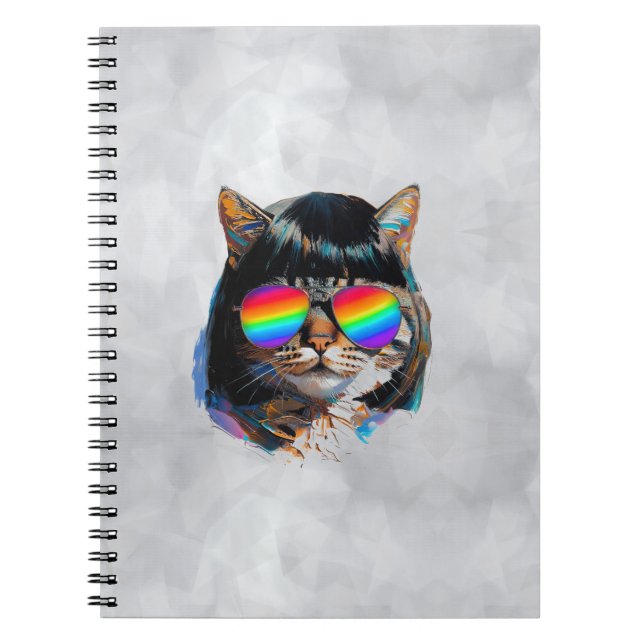Caderno Espiral Gato com Peruca + Óculos de Sol (Pintura #5) (Frente)