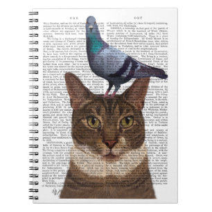 Caderno Espiral Gato com Pombo na Cabeça