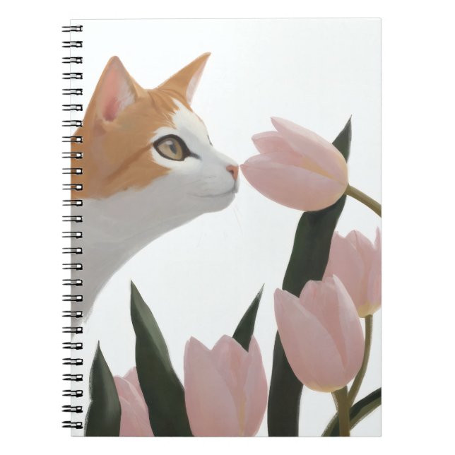 Caderno Espiral Gato Curioso Floral de Primavera (Frente)