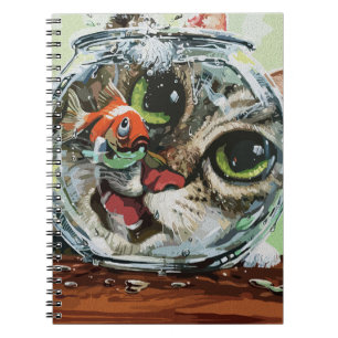Caderno Espiral Gato Curioso & Peixe Dourado Cauteloso