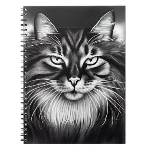 Caderno Espiral Gato da Floresta Norueguesa em Preto e Branco