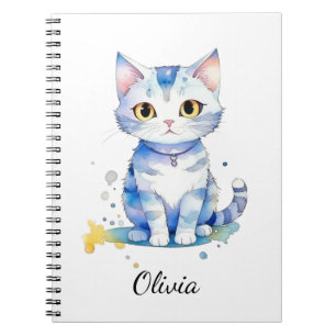 Caderno Espiral Gato de aquarela (gatinho) design