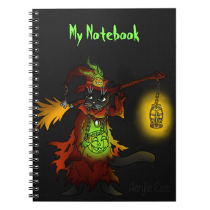 Caderno Espiral Gato de Bruxa Negra do Halloween