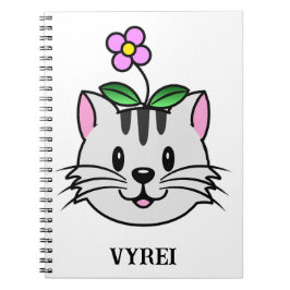 Caderno Espiral Gato de Cartoon Bonito com Flor na Cabeça