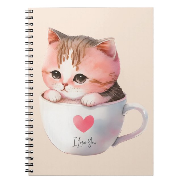 Caderno Espiral Gato de Chibi, Rosa, Cinzento, Cinzento-Cinzento,  (Frente)