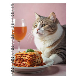 Caderno Espiral Gato de Cinza cômoda com Lasagna e Vidro