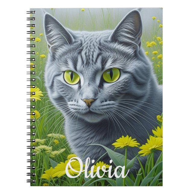 Caderno Espiral Gato de Cinzas Cuecas com Olhos Amarelos Personali (Frente)