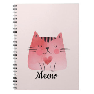 Caderno Espiral Gato de Coração Rosa Brilhante