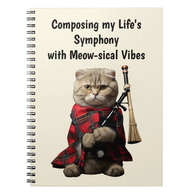 Caderno Espiral Gato de dobra escocesa com Bagpipe (Frente)
